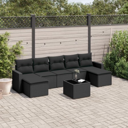 Set aus 8-teiligen Gartensofas und Kissen Kunstrattan schwarz von , Modulare Sofas für den Außenbereich - Ref: Foro24-3251682...