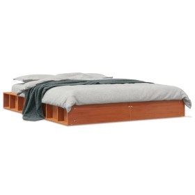 Wax brown pine solid wood bed frame 140x200 cm by , Beds and slatted bases - Ref: Foro24-844428, Price: 131,30 €, Discount: %