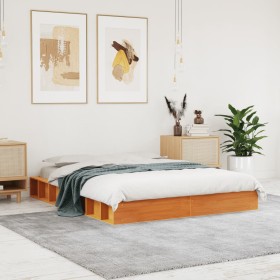 Solid wax brown pine wood bed frame 135x190 cm by , Beds and slatted bases - Ref: Foro24-844435, Price: 125,99 €, Discount: %