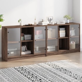 Estantería con puertas madera marrón roble 204x37x75 cm de , Librerías y estanterías - Ref: Foro24-3206537, Precio: 202,99 €,...