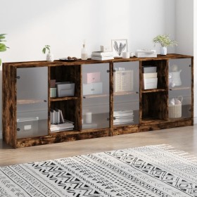 Estantería con puertas madera roble ahumado 204x37x75 cm de , Librerías y estanterías - Ref: Foro24-3206535, Precio: 202,43 €...