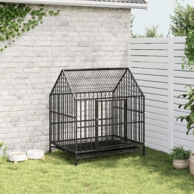 Dog cage with wheels, black galvanized steel by , Dog kennels - Ref: Foro24-172208, Price: 122,08 €, Discount: %