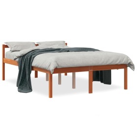 Cama para mayores madera maciza de pino marrón cera 135x190 cm de , Camas y somieres - Ref: Foro24-844153, Precio: 125,59 €, ...