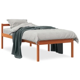 Solid pine wood bed for seniors, brown wax finish, 90x190 cm by , Beds and slatted bases - Ref: Foro24-844151, Price: 99,98 €...