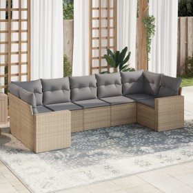 7-teiliges Gartensofa-Set und beigefarbene synthetische Rattankissen von , Modulare Sofas für den Außenbereich - Ref: Foro24-...