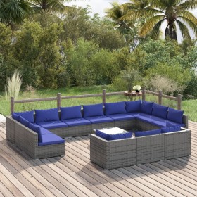 Set de muebles de jardín 14 pzas y cojines ratán sintético gris de , Conjuntos de jardín - Ref: Foro24-3102118, Precio: 1,00 ...