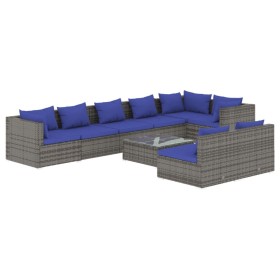 9-piece garden furniture set and gray synthetic rattan cushions by , Garden sets - Ref: Foro24-3102414, Price: 565,99 €, Disc...