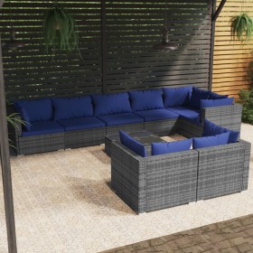 Set de muebles de jardín 9 pzas y cojines ratán sintético gris de , Conjuntos de jardín - Ref: Foro24-3102494, Precio: 587,99...