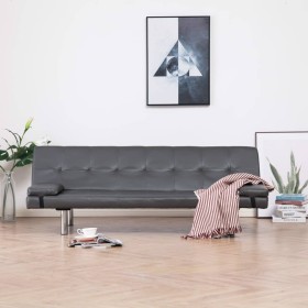 Gray faux leather sofa bed with two pillows by vidaXL, Sofas - Ref: Foro24-282181, Price: 189,99 €, Discount: %