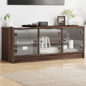 Mueble de TV con puertas de vidrio marrón roble 102x37x42 cm de , Muebles TV - Ref: Foro24-836412, Precio: 74,99 €, Descuento: %