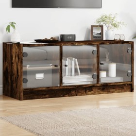 Mueble de TV con puertas de vidrio roble ahumado 102x37x42 cm de , Muebles TV - Ref: Foro24-836410, Precio: 72,99 €, Descuent...