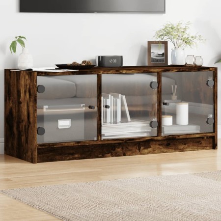 Mueble de TV con puertas de vidrio roble ahumado 102x37x42 cm de , Muebles TV - Ref: Foro24-836410, Precio: 72,55 €, Descuent...