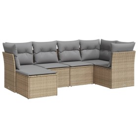 Gartensofa-Set mit Kissen, 6-teilig, beiges synthetisches Rattan von , Gartensets - Ref: Foro24-3249788, Preis: 424,26 €, Rab...