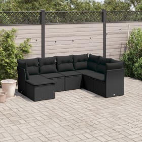 7-teiliges Garten-Essset und schwarze Kissen aus synthetischem Rattan von , Gartensets - Ref: Foro24-3249824, Preis: 467,80 €...