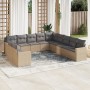 11-teiliges Gartensofa-Set mit beigen synthetischen Rattankissen von , Modulare Sofas für den Außenbereich - Ref: Foro24-3251...