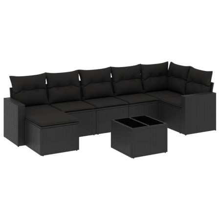 8-teiliges Gartensofa-Set und schwarze synthetische Rattankissen von , Modulare Sofas für den Außenbereich - Ref: Foro24-3251...