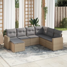 7-teiliges Gartensofa-Set und beigefarbene synthetische Rattankissen von , Modulare Sofas für den Außenbereich - Ref: Foro24-...