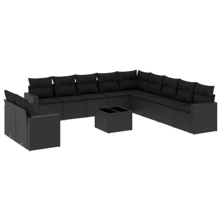 Gartensofa-Set 12-teilig mit schwarzen synthetischen Rattankissen von , Modulare Sofas für den Außenbereich - Ref: Foro24-325...