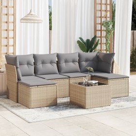 7-teiliges Gartensofa-Set und beigefarbene synthetische Rattankissen von , Gartensets - Ref: Foro24-3249858, Preis: 457,99 €,...