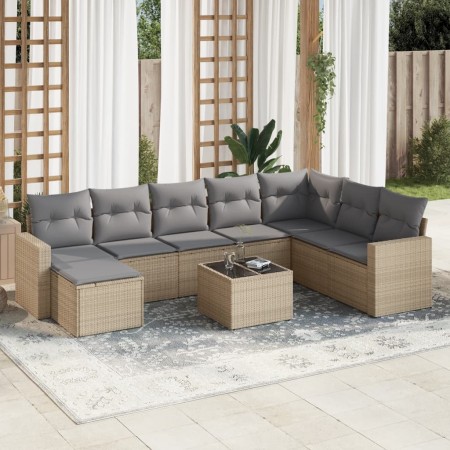 Set de sofás de jardín 9 pzas con cojines ratán sintético beige de , Sofás modulares de exterior - Ref: Foro24-3251706, Preci...