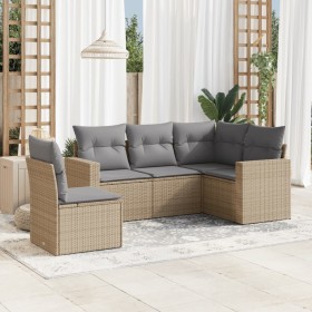 Gartensofa-Set mit Kissen, 5-teilig, beiges synthetisches Rattan von , Gartensets - Ref: Foro24-3218959, Preis: 360,19 €, Rab...