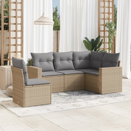 Garden sofa set with cushions 5 pieces beige synthetic rattan by , Garden sets - Ref: Foro24-3218959, Price: 341,55 €, Discou...