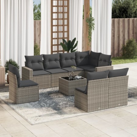 Set de muebles de jardín 9 pzas y cojines ratán sintético gris de , Conjuntos de jardín - Ref: Foro24-3219070, Precio: 564,38...