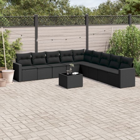 Gartensofa-Set 10-teilig mit schwarzen synthetischen Rattankissen von , Gartensets - Ref: Foro24-3219085, Preis: 582,99 €, Ra...