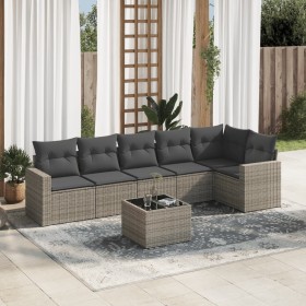 7-piece garden sofa set with gray PE rattan cushions by , Garden sets - Ref: Foro24-3218990, Price: 475,07 €, Discount: %