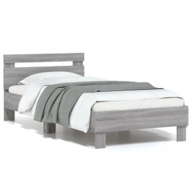 Sonoma gray engineered wood bed with headboard 75x190 cm by , Beds and slatted bases - Ref: Foro24-838573, Price: 74,99 €, Di...