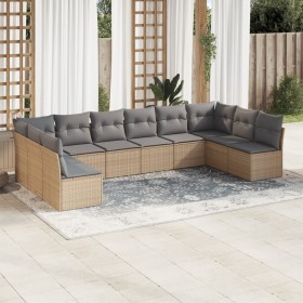 Gartensofa-Set mit beigen Kissen, 10-teilig, synthetisches Rattan von , Gartensets - Ref: Foro24-3249928, Preis: 667,45 €, Ra...