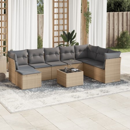 Set de sofás de jardín 9 pzas con cojines ratán sintético beige de , Conjuntos de jardín - Ref: Foro24-3249898, Precio: 617,9...