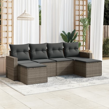 6-teiliges Gartenmöbel-Set und graue synthetische Rattankissen von , Modulare Sofas für den Außenbereich - Ref: Foro24-325165...