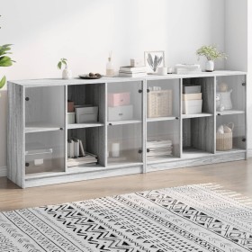 Sonoma gray wood shelf with doors 204x37x75 cm by , Bookcases and shelves - Ref: Foro24-3206536, Price: 199,94 €, Discount: %