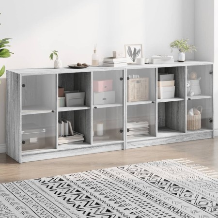 Sonoma graues Holzregal mit Türen 204x37x75 cm von , Bücherregale und Regale - Ref: Foro24-3206536, Preis: 203,24 €, Rabatt: %