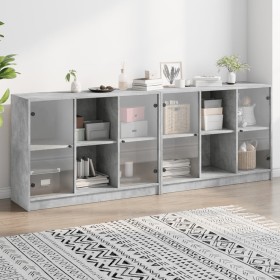 Estantería con puertas madera de ingeniería gris 204x37x75 cm de , Librerías y estanterías - Ref: Foro24-3206534, Precio: 190...