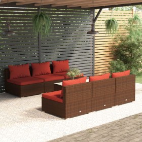 7-teiliges Gartenmöbel-Set und Kissen Kunstrattan braun von , Gartensets - Ref: Foro24-3101459, Preis: 713,99 €, Rabatt: %