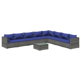 Garden furniture set 9 pieces and gray synthetic rattan cushions by , Garden sets - Ref: Foro24-3101782, Price: 565,99 €, Dis...