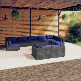 Garden furniture set 10 pieces and gray synthetic rattan cushions by , Garden sets - Ref: Foro24-3102070, Price: 672,99 €, Di...