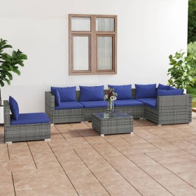 Set aus 7-teiligen Gartensofas und Kissen synthetisches Rattangrau von , Gartensets - Ref: Foro24-3102334, Preis: 431,99 €, R...