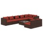 Set muebles de jardín 9 piezas y cojines ratán sintético marrón de , Conjuntos de jardín - Ref: Foro24-3102411, Precio: 748,9...