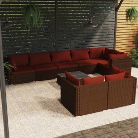 Set muebles de jardín 9 piezas y cojines ratán sintético marrón de , Conjuntos de jardín - Ref: Foro24-3102491, Precio: 750,5...