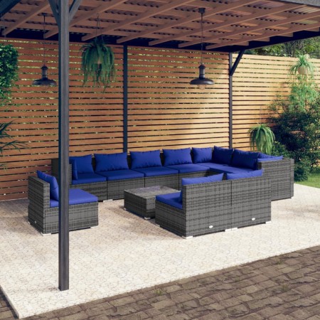 Garden furniture set 11 pieces and gray synthetic rattan cushions by , Garden sets - Ref: Foro24-3102606, Price: 924,23 €, Di...