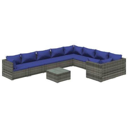 Set de muebles de jardín 10 pzas y cojines ratán sintético gris de , Conjuntos de jardín - Ref: Foro24-3102774, Precio: 672,9...