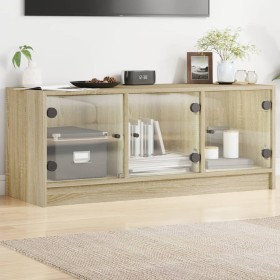 TV cabinet with glass doors Sonoma oak 102x37x42 cm by , TV Furniture - Ref: Foro24-836408, Price: 74,99 €, Discount: %