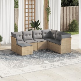 Set of 7-piece garden sofas and beige synthetic rattan cushions by , Garden sets - Ref: Foro24-3249828, Price: 457,99 €, Disc...