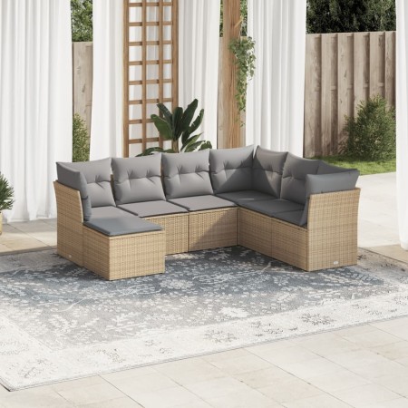 Set aus 7-teiligen Gartensofas und Kissen, synthetisches Rattan, beige von , Gartensets - Ref: Foro24-3249828, Preis: 457,99 ...