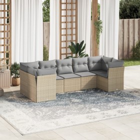 Set of 7-piece garden sofas and beige synthetic rattan cushions by , Garden sets - Ref: Foro24-3249958, Price: 478,76 €, Disc...