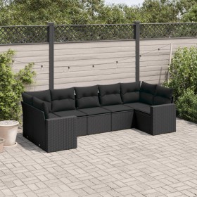 7-teiliges Garten-Esszimmerset und Kissen synthetisches Rattan schwarz von , Modulare Sofas für den Außenbereich - Ref: Foro2...