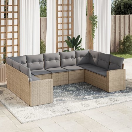 9-teiliges Gartensofa-Set mit beigen synthetischen Rattankissen von , Modulare Sofas für den Außenbereich - Ref: Foro24-32517...